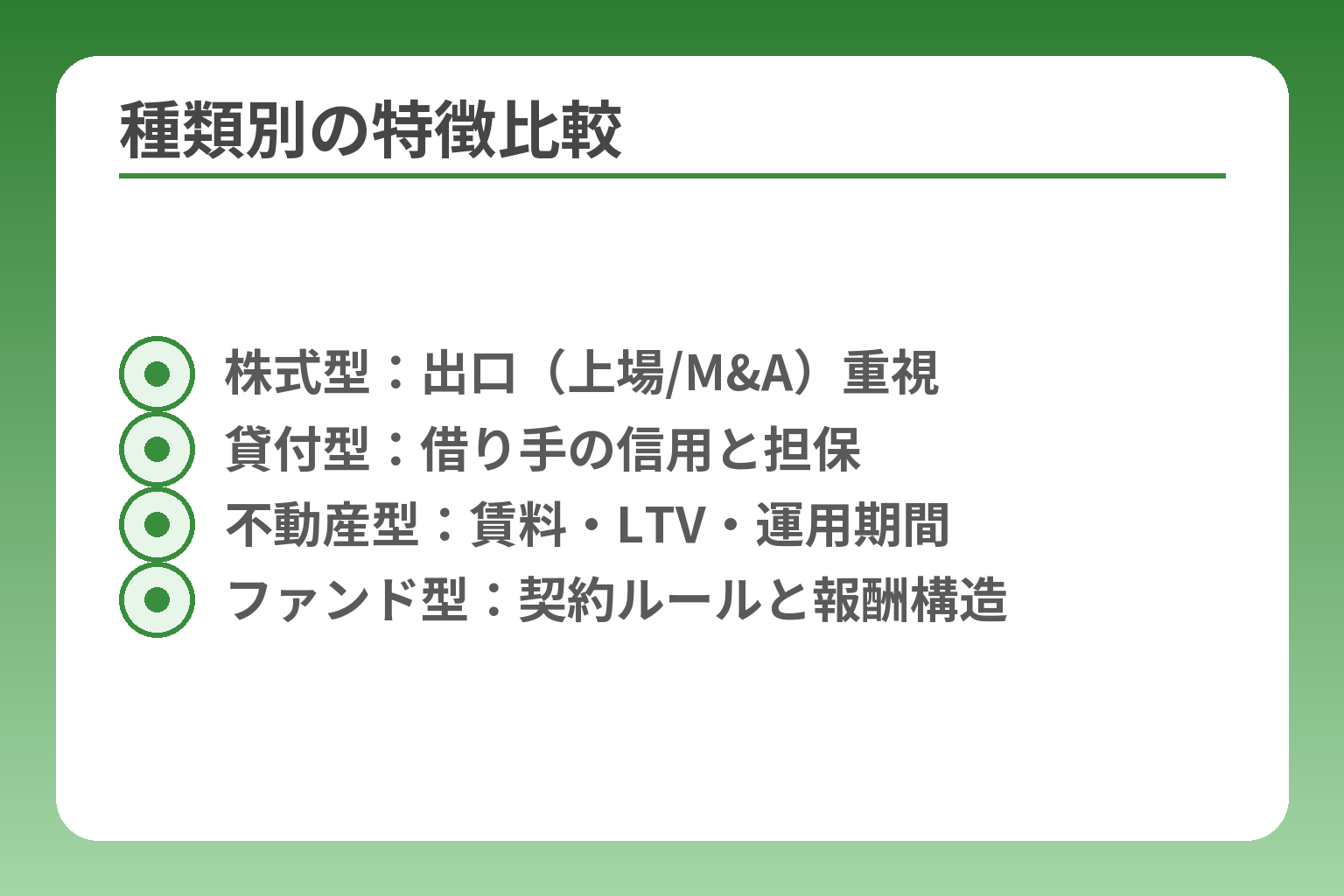 種類別の特徴比較