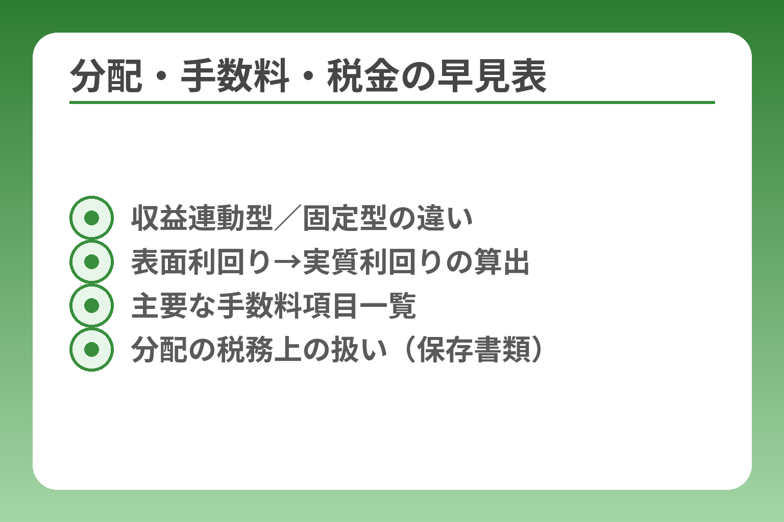 分配・手数料・税金の早見表