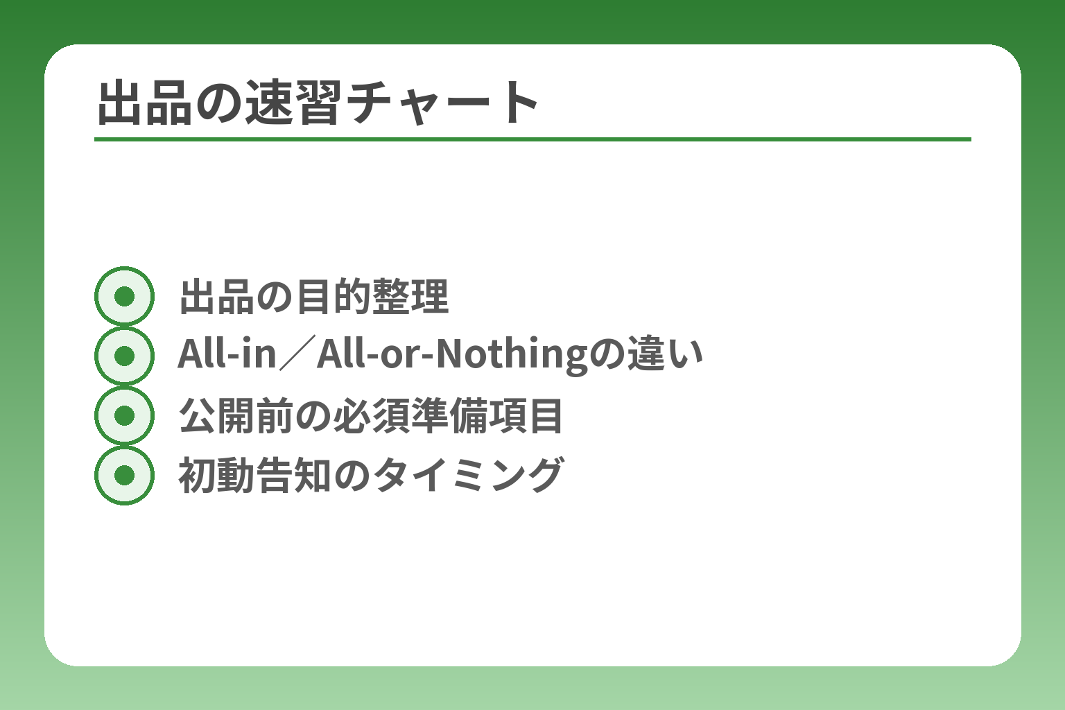 出品の速習チャート