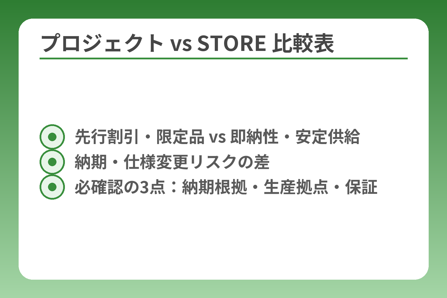 プロジェクト vs STORE 比較表