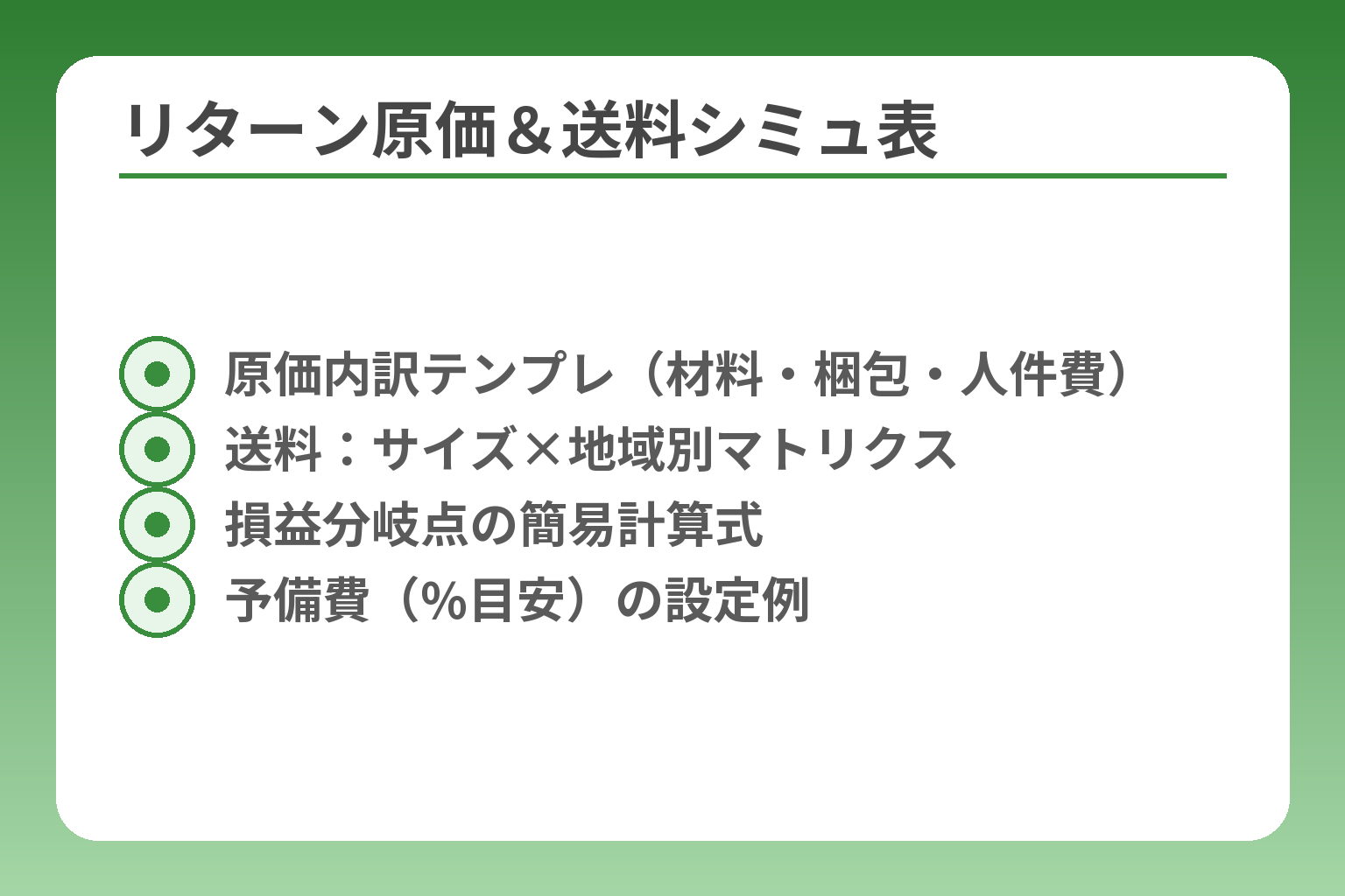 リターン原価＆送料シミュ表