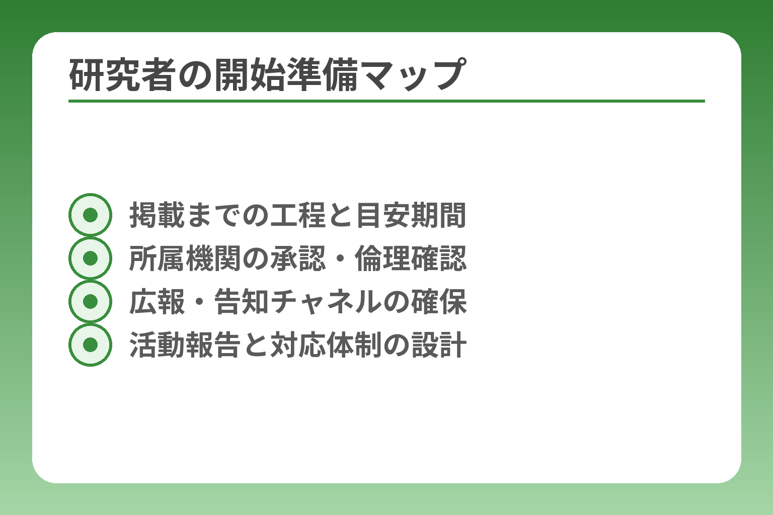 研究者の開始準備マップ