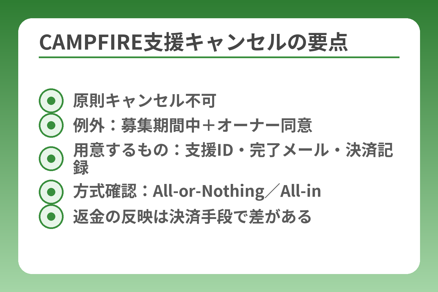 CAMPFIRE支援キャンセルの要点