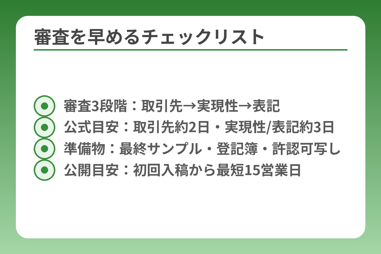 審査を早めるチェックリスト