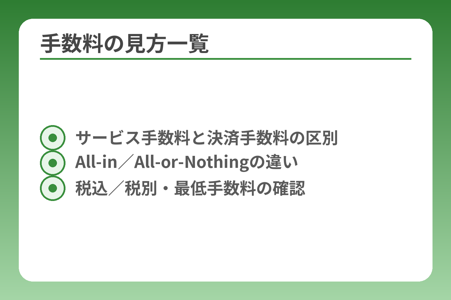 手数料の見方一覧