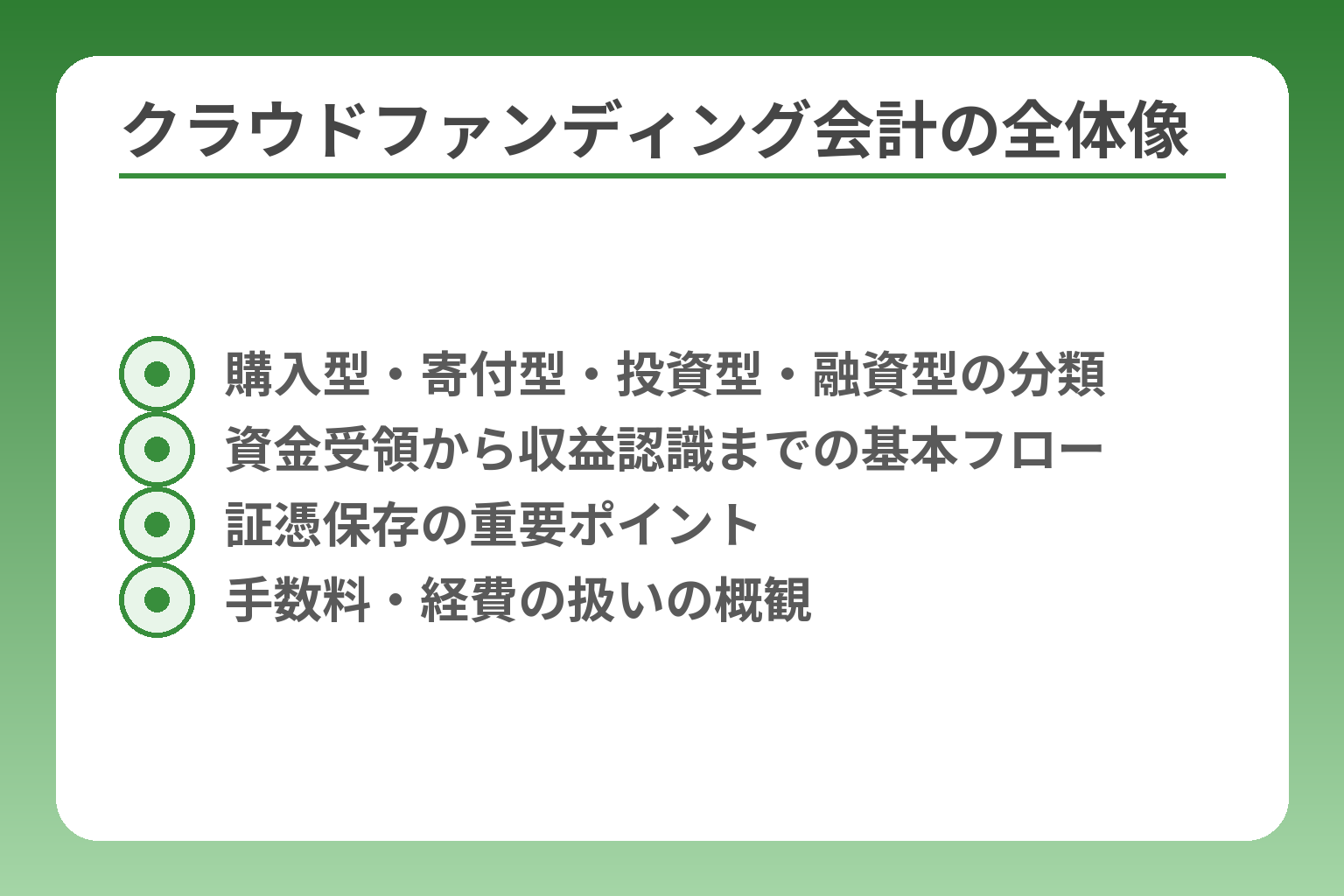 クラウドファンディング会計の全体像