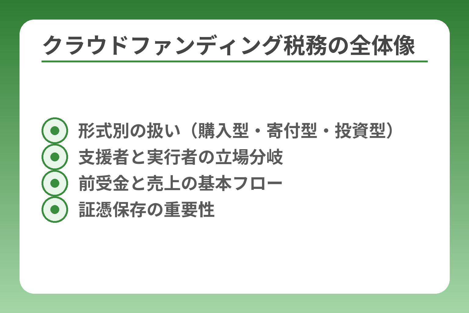 クラウドファンディング税務の全体像