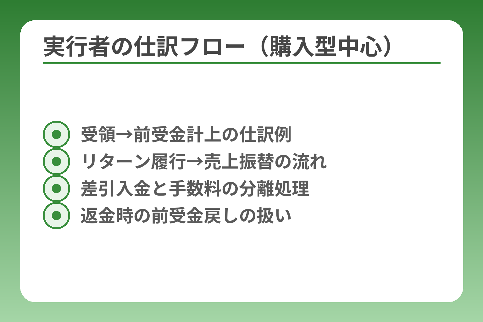 実行者の仕訳フロー（購入型中心）