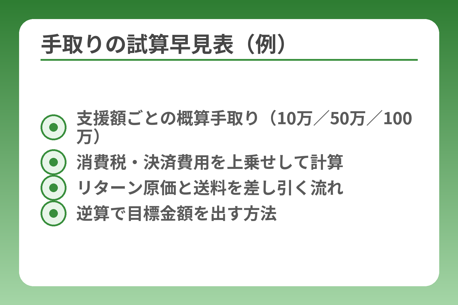 手取りの試算早見表（例）