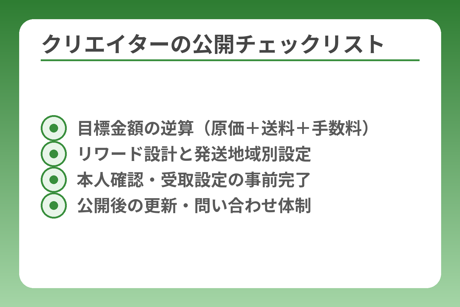 クリエイターの公開チェックリスト