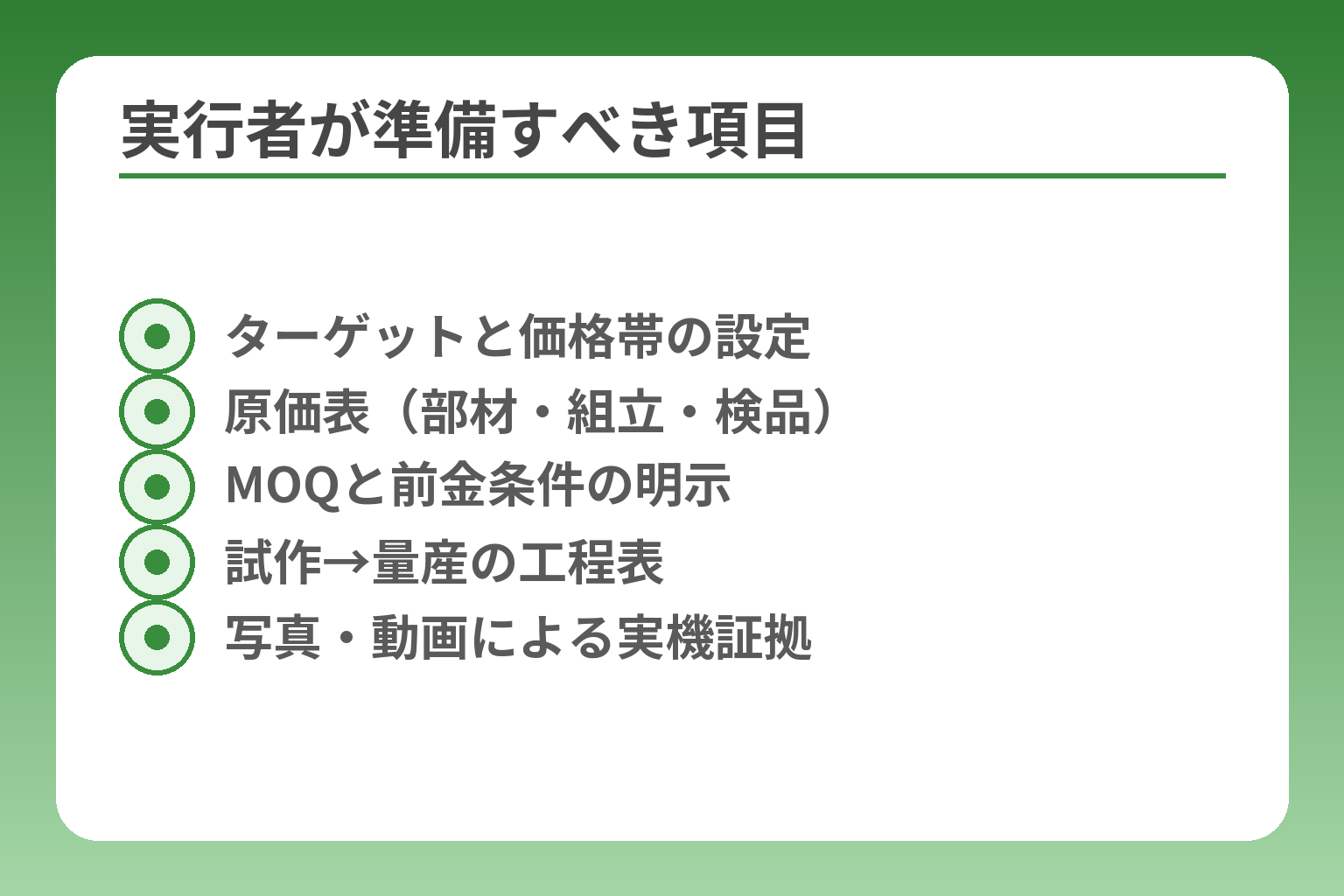実行者が準備すべき項目