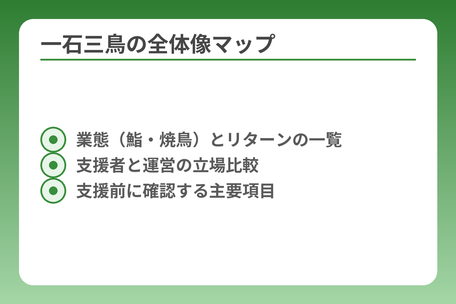 一石三鳥の全体像マップ