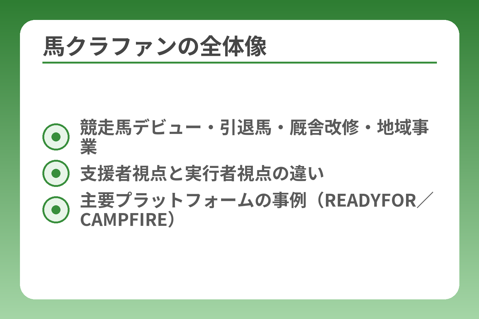 馬クラファンの全体像