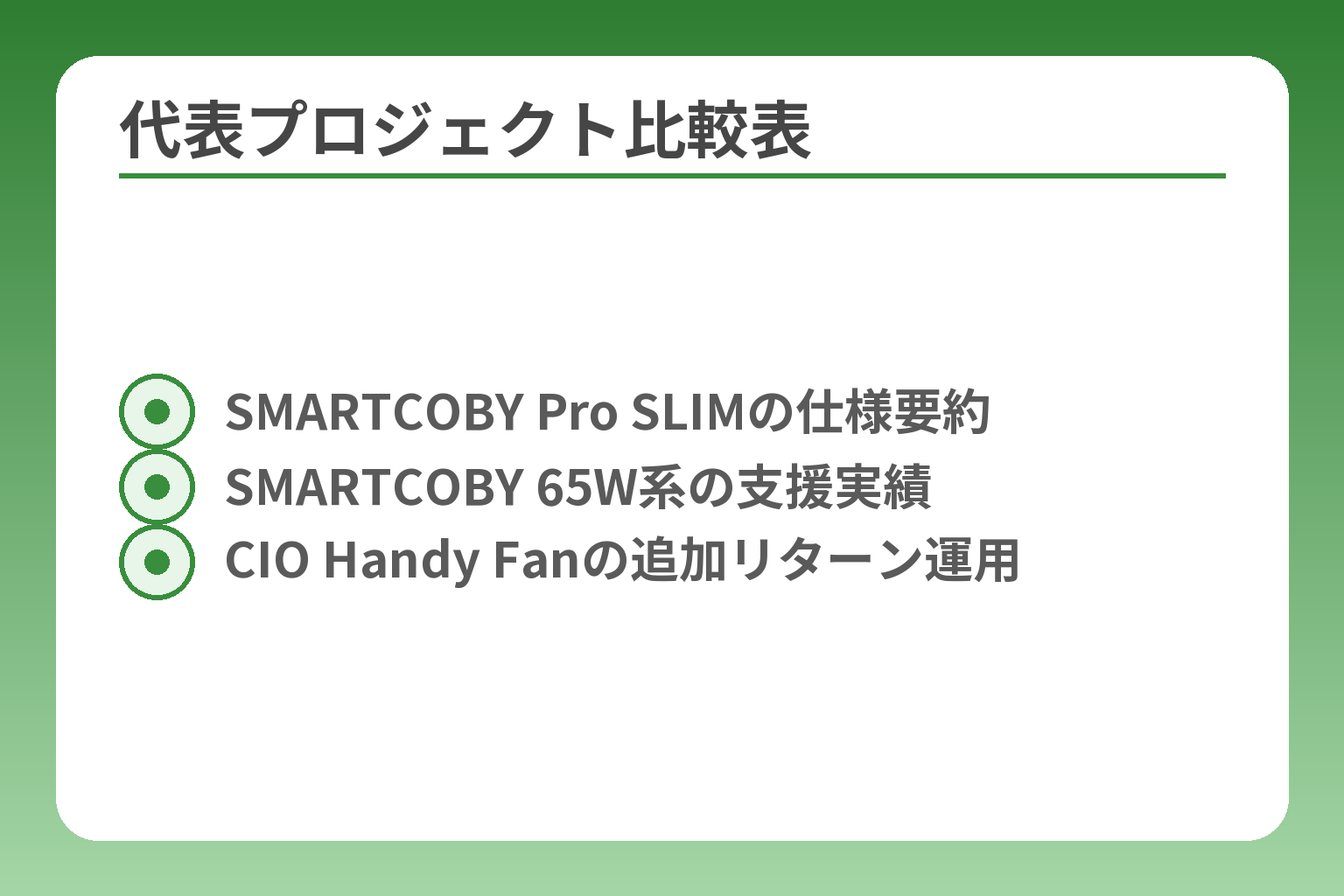 代表プロジェクト比較表