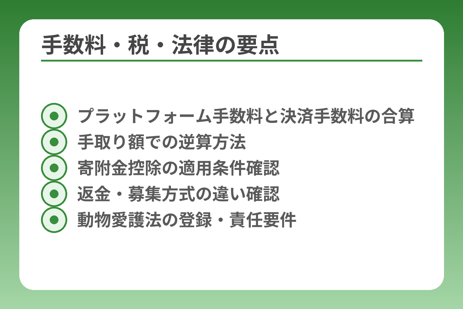 手数料・税・法律の要点