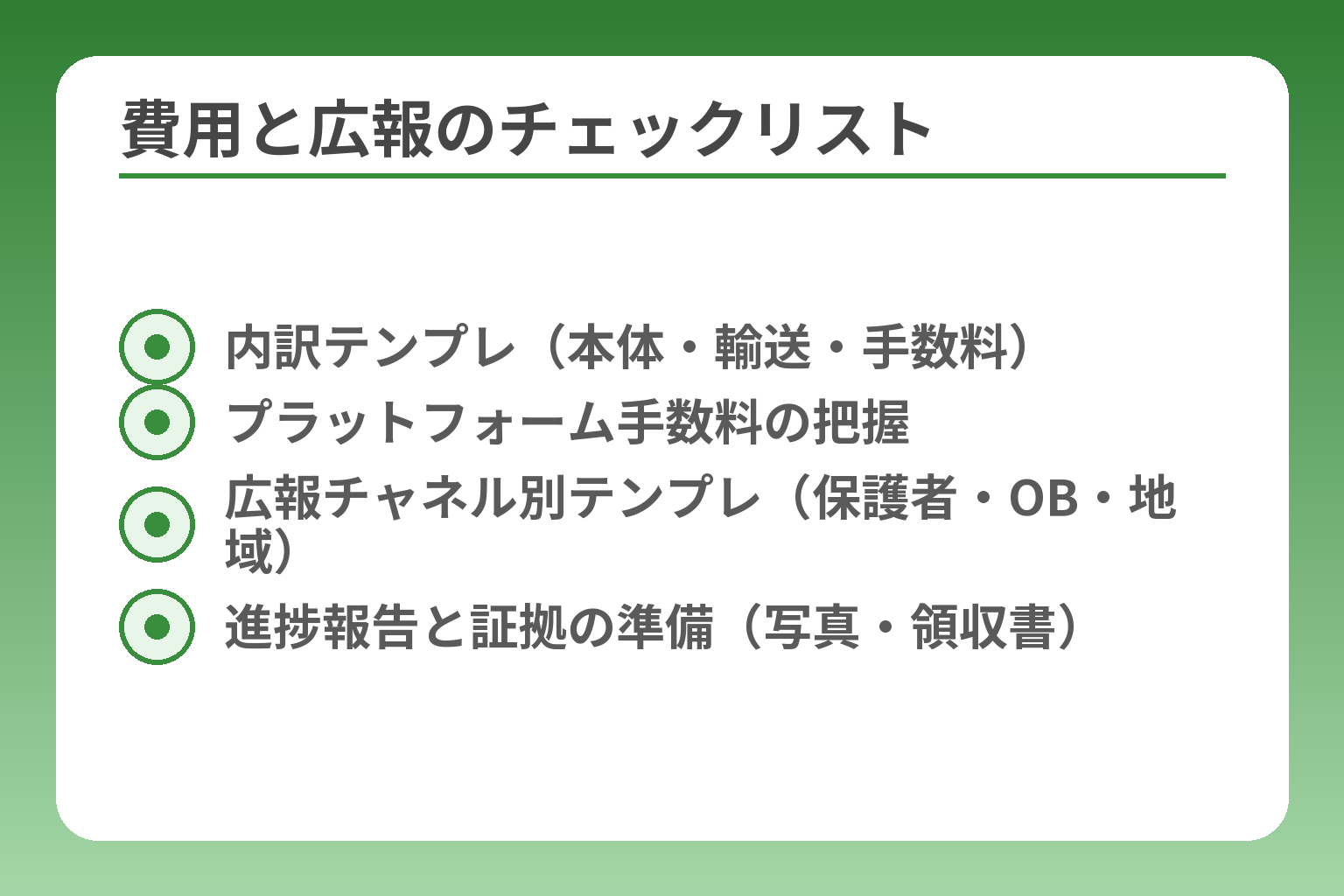 費用と広報のチェックリスト