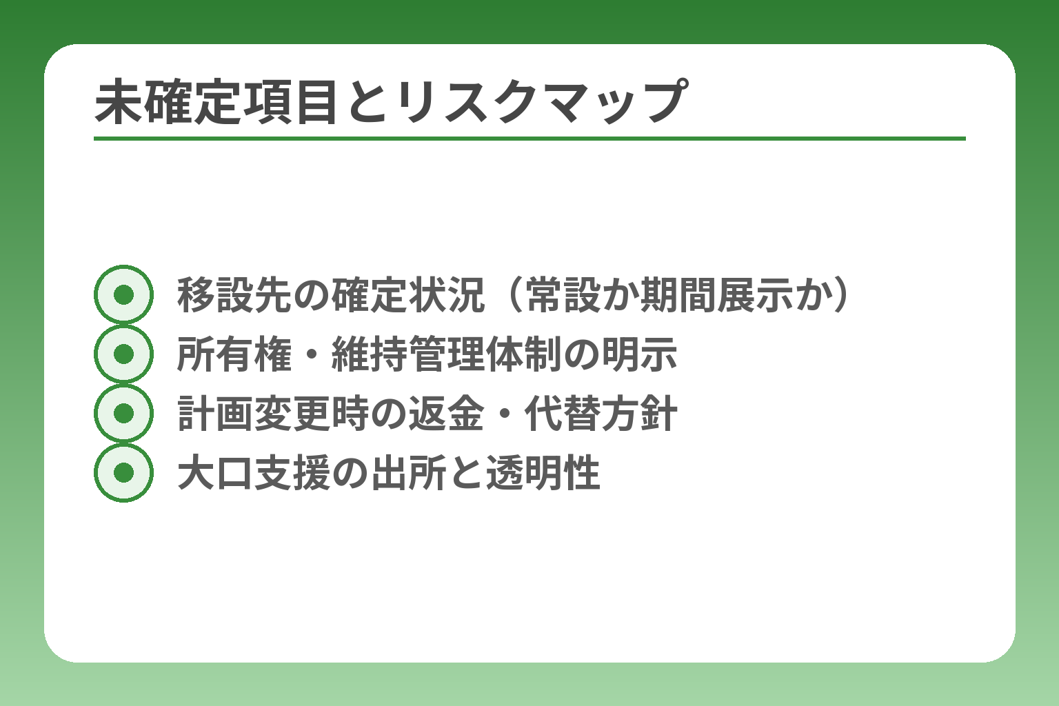 未確定項目とリスクマップ