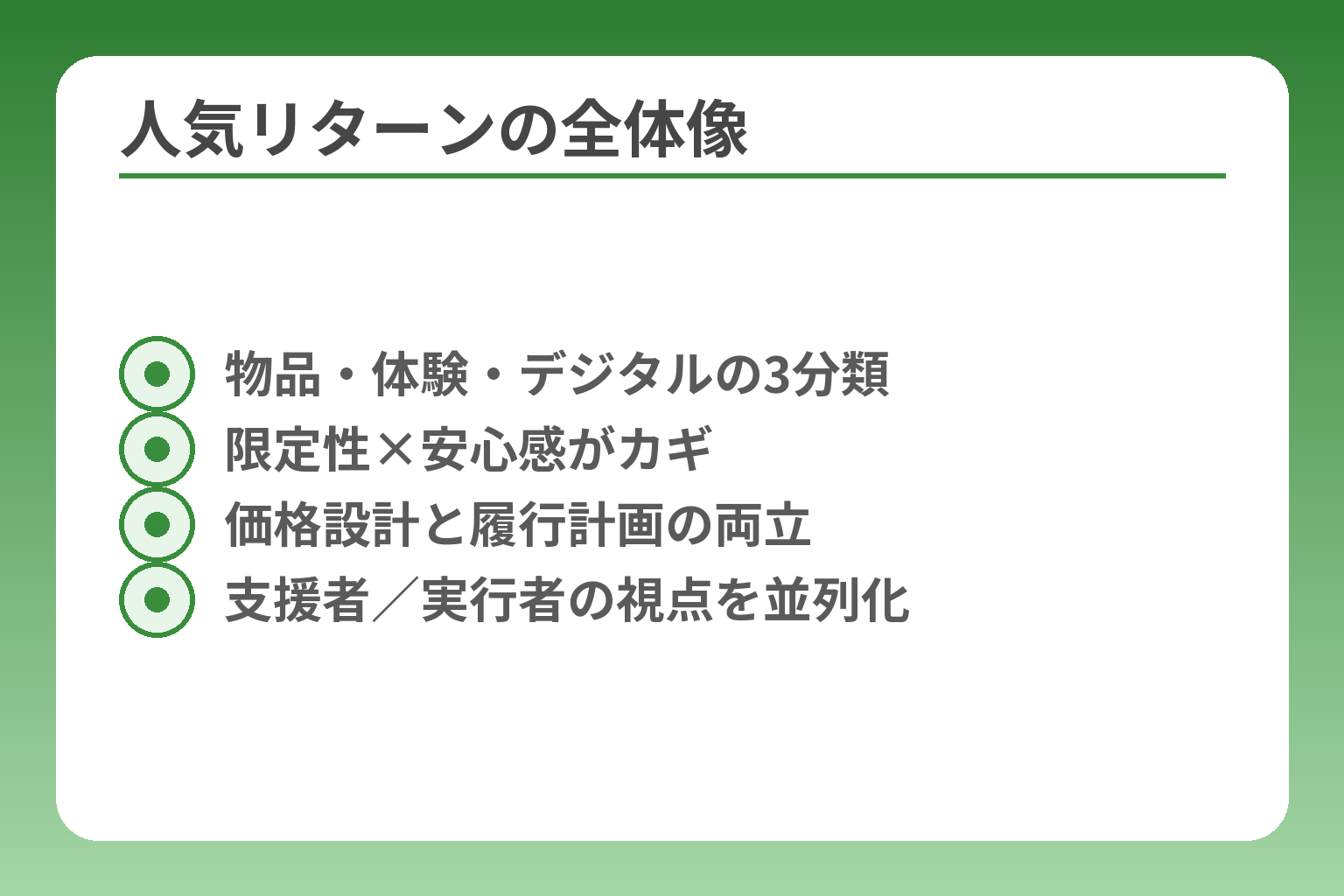 人気リターンの全体像