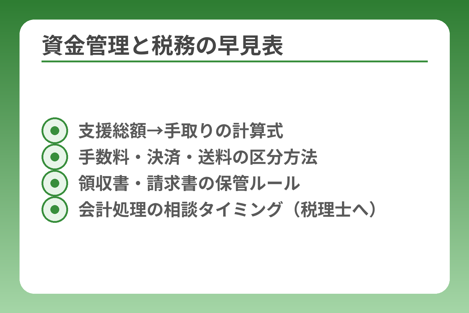 資金管理と税務の早見表