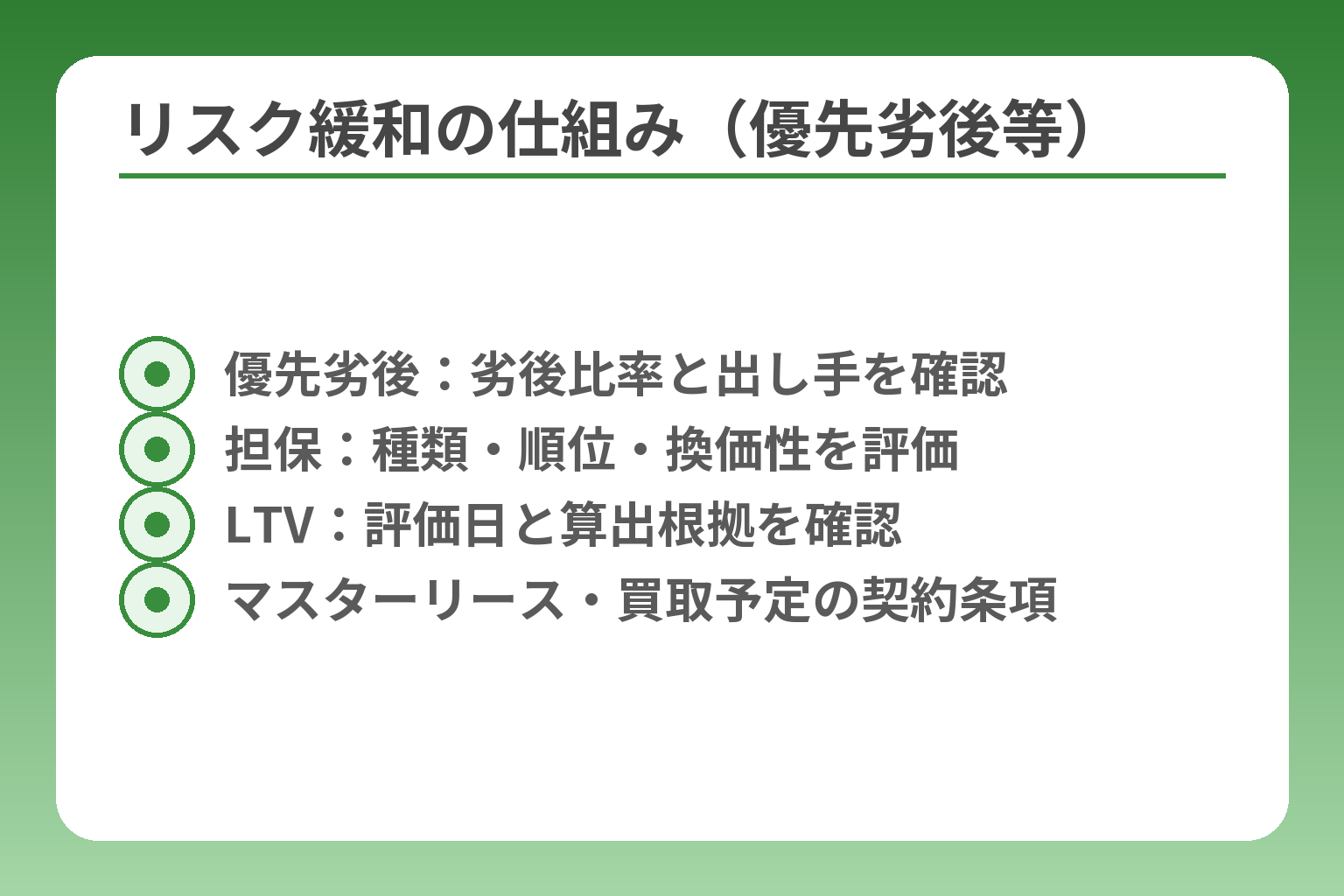 リスク緩和の仕組み（優先劣後等）