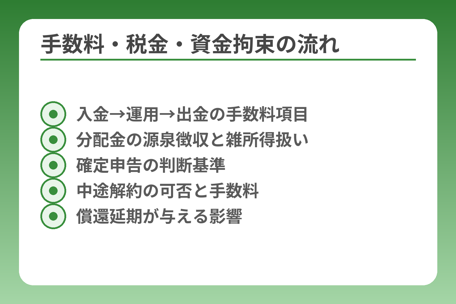 手数料・税金・資金拘束の流れ