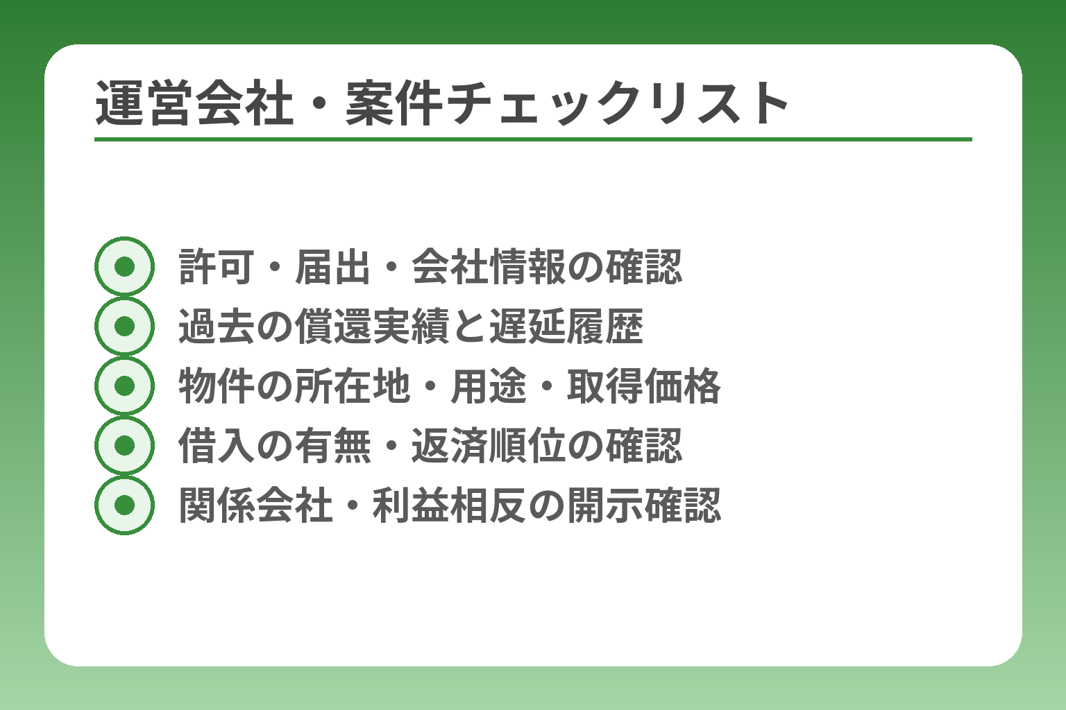 運営会社・案件チェックリスト