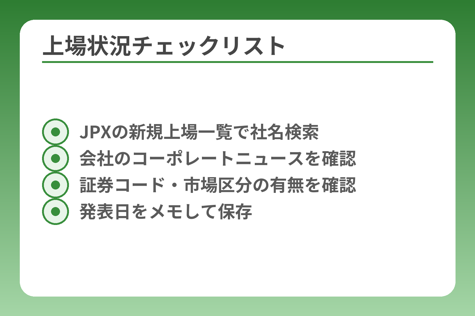上場状況チェックリスト