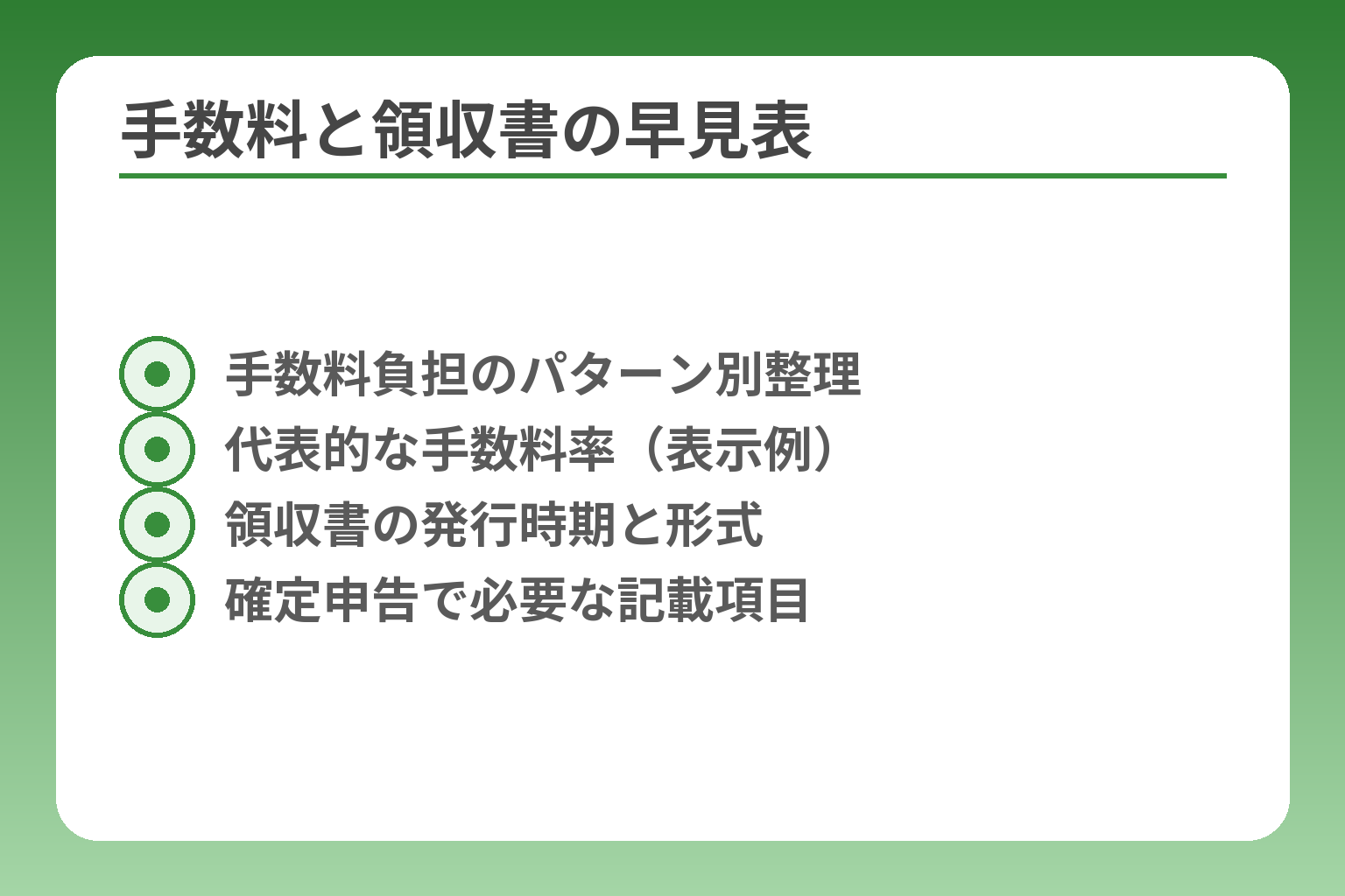 手数料と領収書の早見表