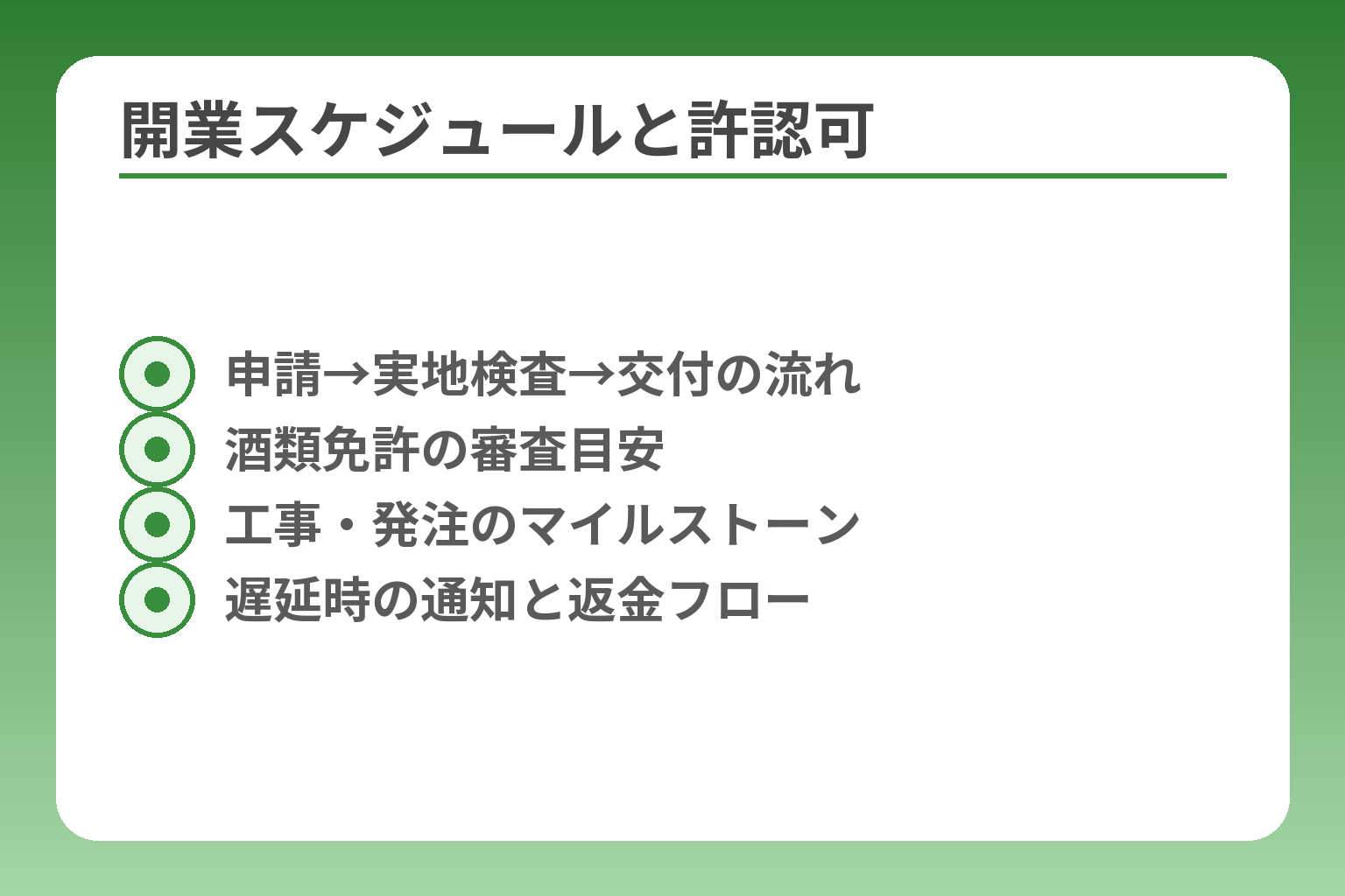 開業スケジュールと許認可