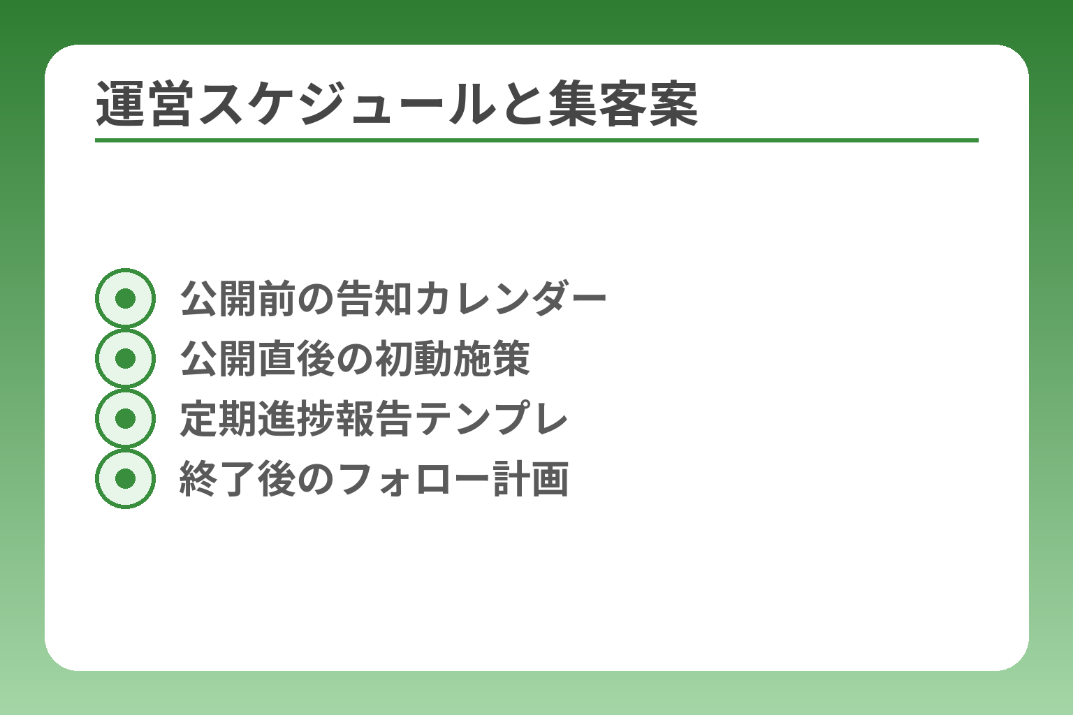 運営スケジュールと集客案